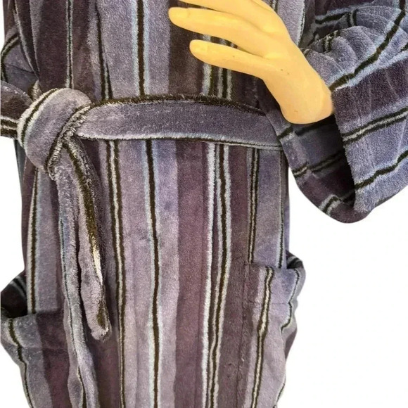 Vintage 80s 90s Stafford Robe One Size Striped Belted House Blue. - Picture 3 of 9
